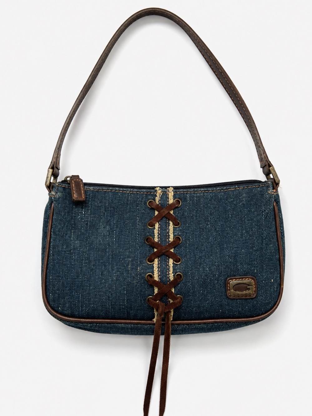 Vintage Y2K Guess Denim Corset Lace Up Baguette Shoulder Bag